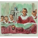 Mahrea Cramer Lehman (American/Mississippi, 1896-1991), "Choir Singles", watercolor on paper,
