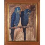 Jessie Hazel Arms Botke (American/California, 1883-1971), "Hyacinth Macaws", oil on canvas mounted