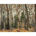 Frank Swift Chase (American, 1886-1958), "Birch Forest in Autumn", oil on canvas board, signed lower