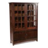 Craftsman Quarter Sawn Oak Bookcase in the Style of Stickley , two glazed cabinet doors and sides,