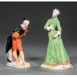 Pair of Nymphenburg Porcelain Commedia dell'Arte Figures of Julia and Pantalone , impressed shield