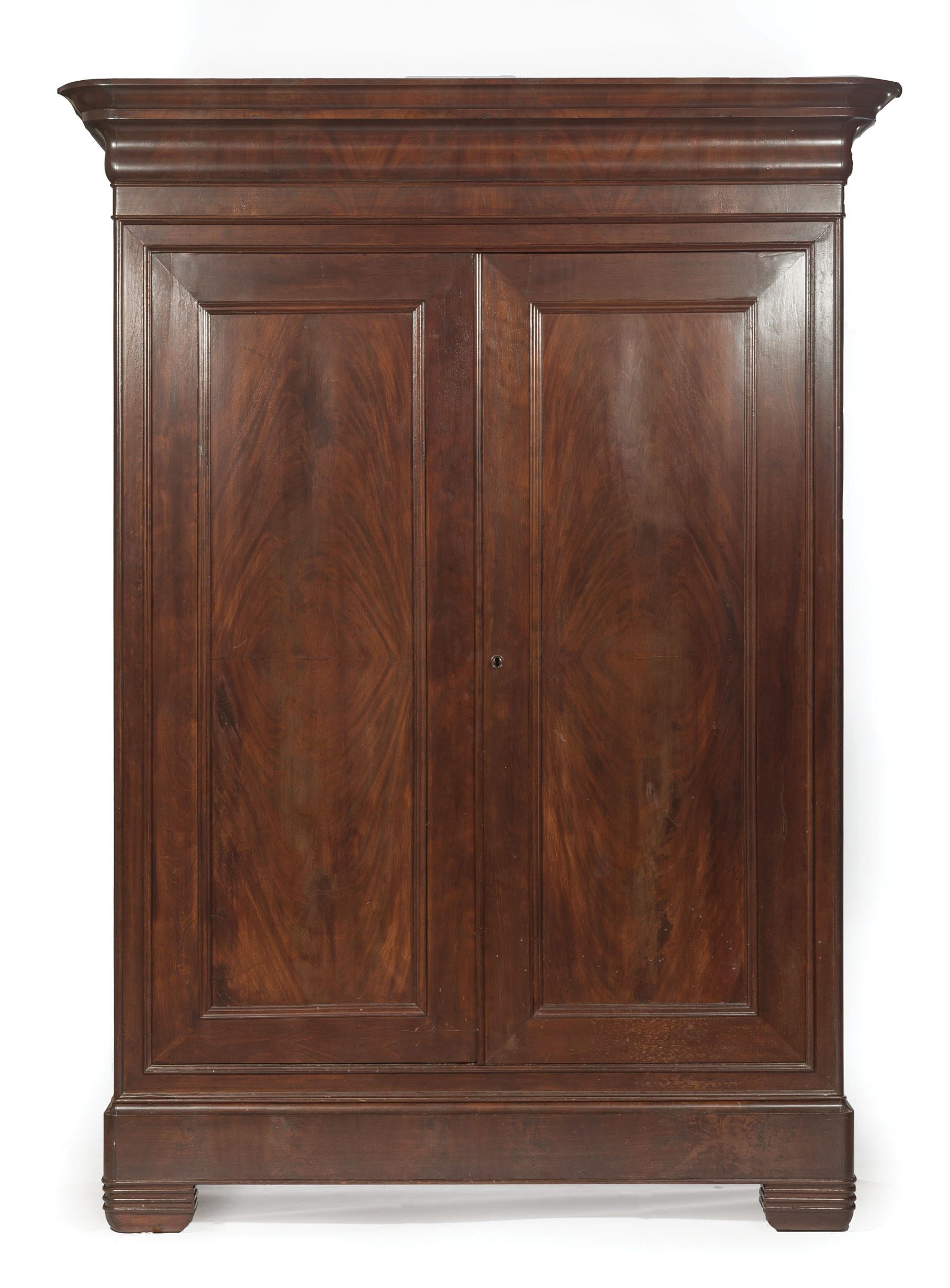 Louisiana Figured Mahogany Armoire , mid-19th c., stepped ogee cornice, molded bookmatched door - Image 2 of 3