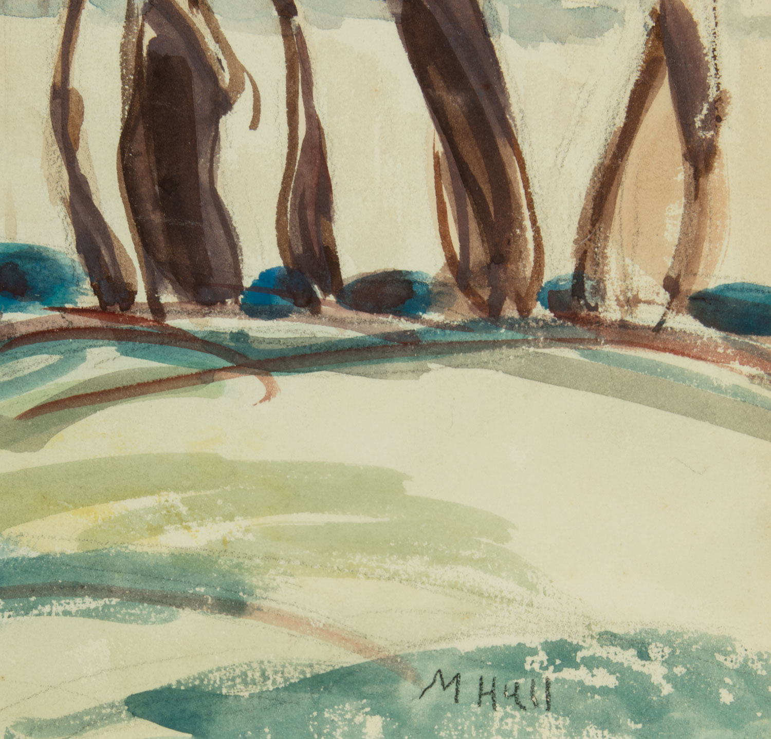 Marie Atkinson Hull (American/Mississippi, 1890-1980), "Trees", watercolor on paper, pencil-signed - Image 3 of 3