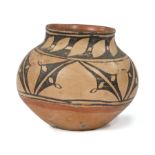 Cochiti Polychrome Pottery Olla , c. 1895, stylized designs, h. 6 1/2 in., dia. 7 1/2 in Provenance: