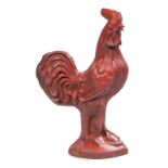 Cast Iron Garden Figure of a Rooster , red paint, h. 22 in., w. 6 1/4 in., d. 14 in