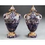 Bronze-Mounted Carved Faux Sodalite Urns