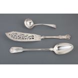 Group of English Sterling Silver Flatware Serving Pieces , incl. George III fiddle shell stuffing