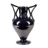 Large George Ohr Art Pottery Double-Handled Vase , baluster form, with in-body twist, cobalt
