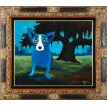 George Rodrigue (American/Louisiana, 1944-2013), "Blue Dog on Guard", 1994, oil on canvas, signed