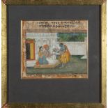 Indian School, probably 18th c ., "Seated Couple and a Blue Skinned Lord, probably Krishna, with a