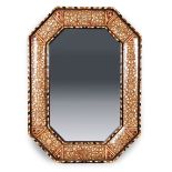 Pair of Hispano Moresque-Style Inlaid Mirrors , octagonal frames extensively inlaid with mother-of-