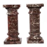 Pair of Exceptional Continental Variegated Marble Pedestals , square tops with rounded corners, ring