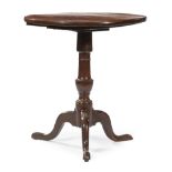 English Mahogany Tilt-Top Tea Table , early 19th c., single board top, ring turned baluster