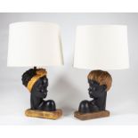 Pair of Art Deco Ceramic Figural Lamps , early 20th c., fully formed busts, h. (to socket) 19 in.,