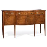 Federal Mahogany Sideboard , early 19th c., shaped bowfront top, conforming case with frieze drawers