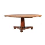 Large Pine Circular Dining Table , molded top, reverse tapered standard, incurvate triangular