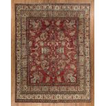Persian Tabriz Carpet , red ground, double border, repeating floral motifs, 9 ft. 4 in. x 12 ft. 3