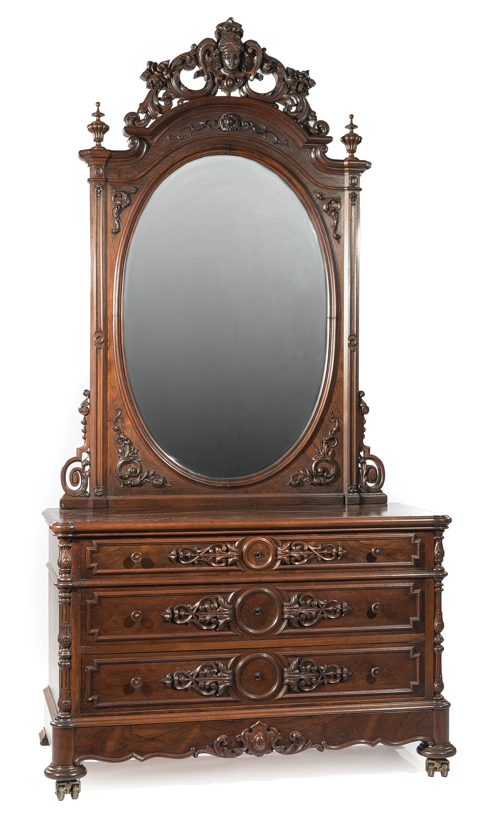 Very Fine American Carved Rosewood Bedroom Suite , mid-19th c., labeled A. (Alexander) Roux, incl. - Image 2 of 20