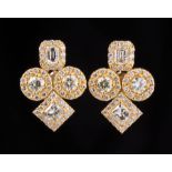 Pair of 18 kt. Yellow Gold and Diamond Earrings , each prong set with 2 round brilliant cut