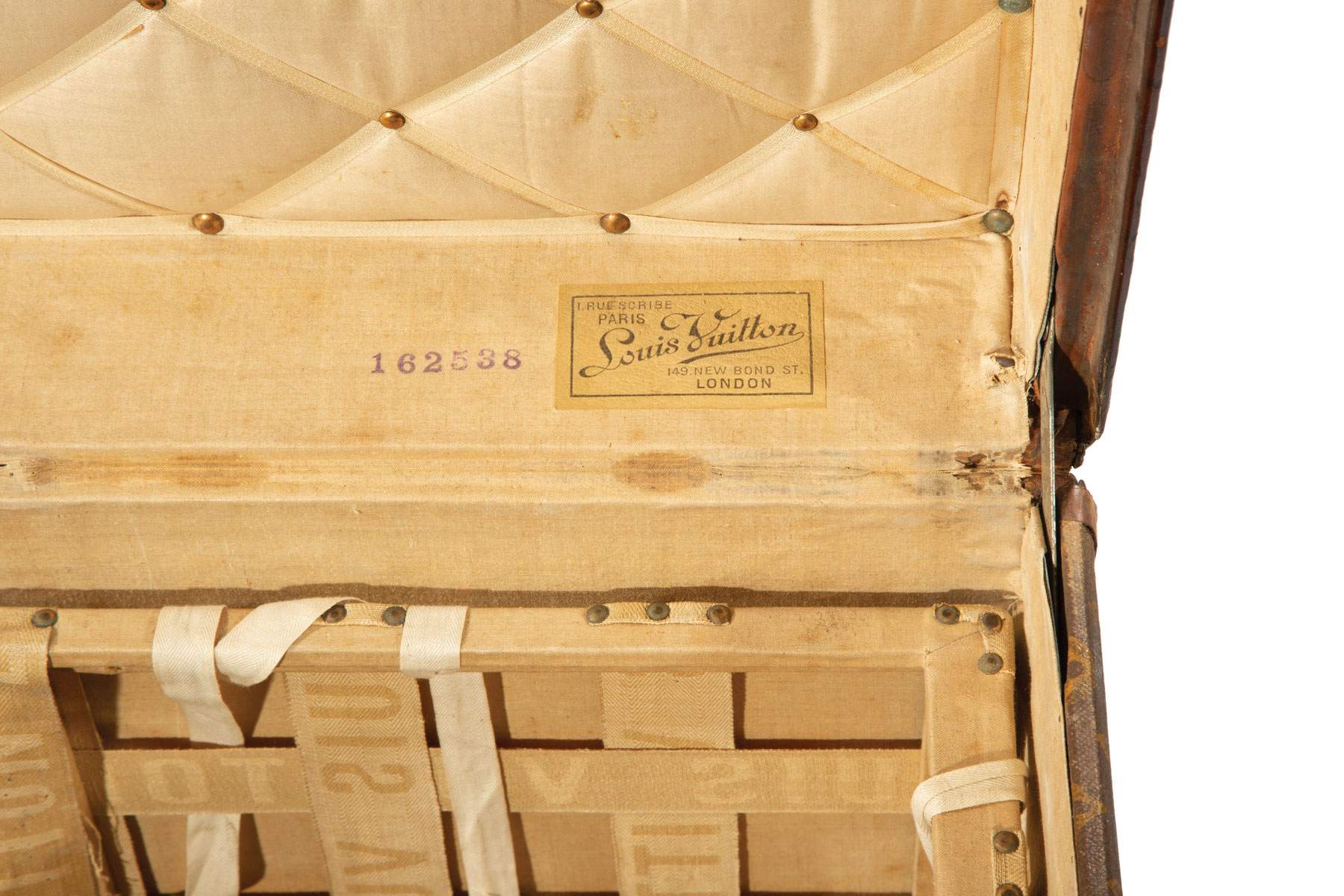 Louis Vuitton Trunk , early 20th c., serial number 162538, LV logo canvas, marked hardware, interior - Image 3 of 3