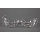 Pair of Steuben Glass "Snail-Scroll" Olive Dishes , etched marks, model #7857, designed 1939 by John