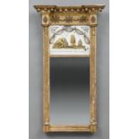 American Late Federal Giltwood and Eglomise Mirror , early 19th c., molded cornice with spherule