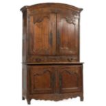 Provincial Louis XV-Style Oak Buffet a Deux Corps , 18th c., upper case with arched molded