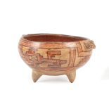 Large Pre-Columbian Polychrome Pottery Tripod Bowl , 600-1350 A.D., Costa Rica, possibly Nicoya,