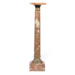 Antique French Gilt Bronze-Mounted Rouge Marble Pedestal 19th c., foliate capital, reverse tapered