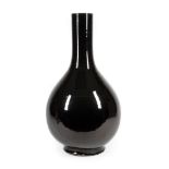 Monumental Chinese Mirror Black Glazed Porcelain Bottle Vase, overall deep black glaze thinning to