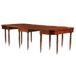 Federal Mahogany Three-Part Dining Table , early 19th c., drop-leaf center section, h. 29 1/4 in.,