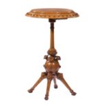 Aesthetic Walnut Stand , 19th c., half-spherule decorated flange, octagonal spherule standard,