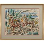 Gen Paul (French, 1895-1975), "Le Joueurs de Polo", watercolor and gouache on paper, signed lower