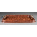 English Marquetry and Mahogany Gallery Tray , late 19th c., floral decoration, brass handles, h. 2