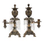 Pair of American Gilt and Patinated Bronze Argand Lamps , c. 1834, marked J & I Cox/New York",