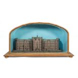 Continental Painted Wood Architect's Model of a Castle , late 19th c., enclosed in a pine vitrine,