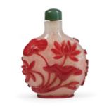 Chinese Ruby Red Overlay Snowflake Glass Snuff Bottle , late 19th c., carved through the overlay