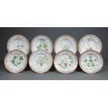 Eight Royal Copenhagen "Flora Danica" Porcelain Soup Plates , dated 1949-56, dentil border and