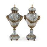 Pair of French Bronze-Mounted Marble Vasiform Table Lamps , h. (to socket) 20 in