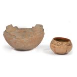 Zuni Kiva Pottery Bowl , c. 1920, remnant decoration, h. 4 1/4 in., dia. 9 1/4 in.; together with