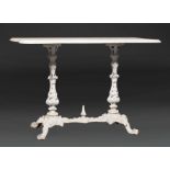 Rococo Cast Iron Garden Console Table , later marble top, h. 28 in., w. 40 1/2 in., d. 21 in