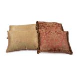Two Pairs of Decorative Silk Brocade Pillows , both with rose linen backing (22 in. x 15 in. and
