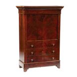 Louis Philippe Carved Mahogany Secretaire a Abattant , c. 1840, molded top, cove-molded frieze