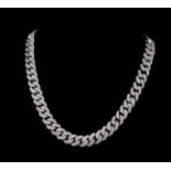 14 kt. White Gold and Diamond Necklace , 10 mm cut curb chain set with pave diamonds, total wt.