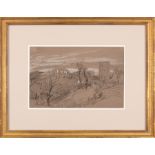 Elihu Vedder (American/New York, 1836-1923), "Hill Town", charcoal on paper, unsigned, "Kennedy