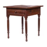 Vernacular Sheraton Walnut Work Table , c. 1830, two board top, single bolection drawer, mushroom