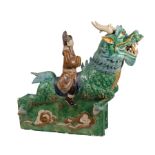 Large Chinese Sancai Glazed Tilework Figural Group , modeled as a rider astride a qilin, side with