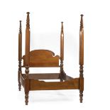 American Classical Mahogany Four Post Bedstead , scrolled headboard, reverse tapered ring turned