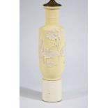 Billy Haines Chinese-Style Bisque Pottery Table Lamp , mid-20th c., body with applied lotus relief