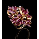 Pair of 14 kt. Yellow Gold, Diamond and Faceted Ruby Earrings ; together with matching ring **Please